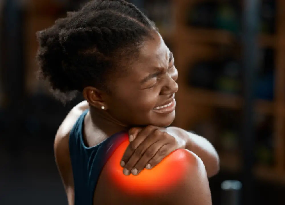 A patient experiencing shoulder pain from an injury.